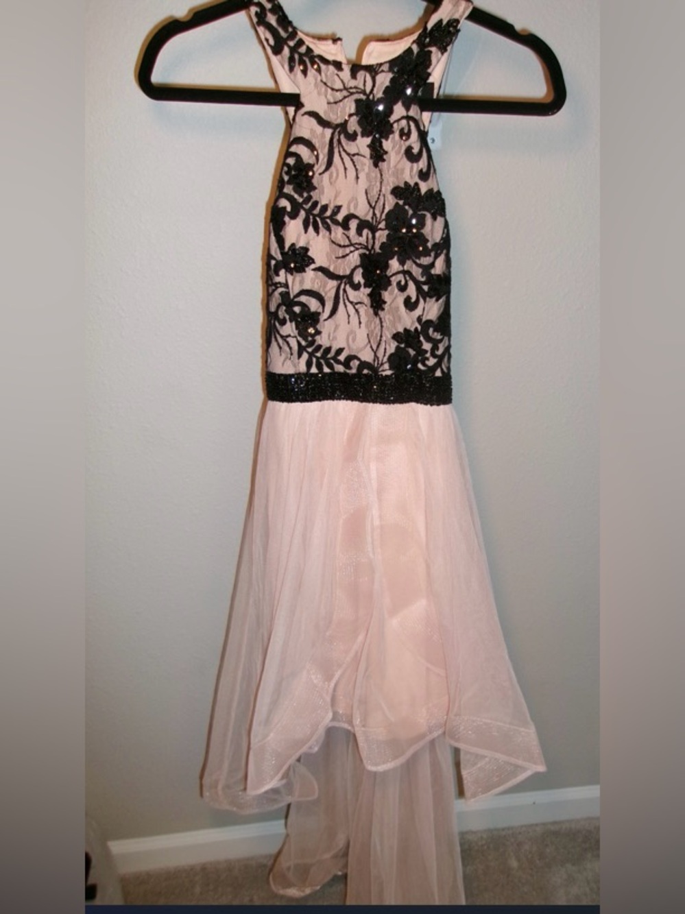 Girls Pink Tulle Dress with Black Lace Bodice